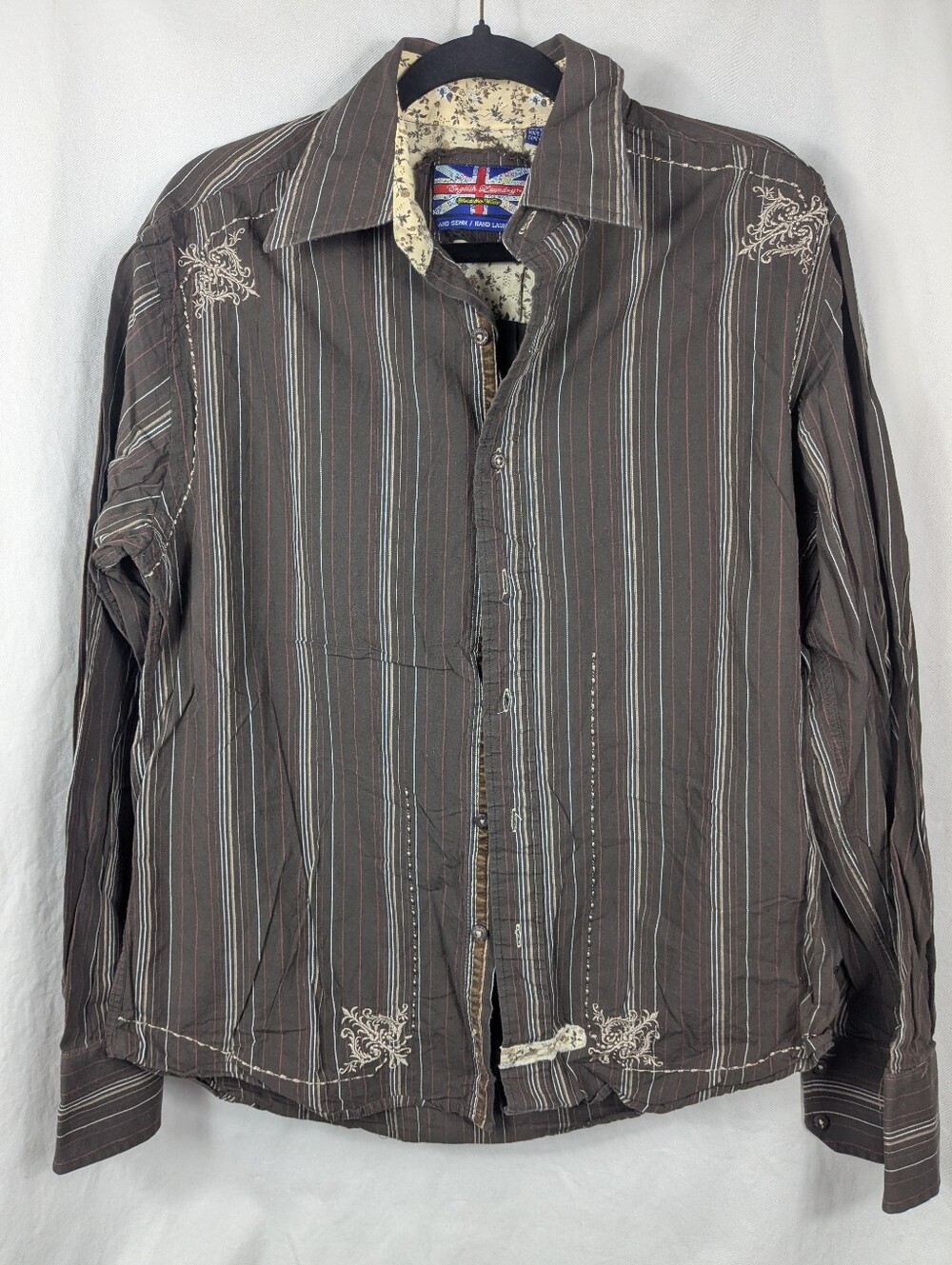 English Laundry Brown Pinstriped Button Down Long Sleeve Shirt Size Medium